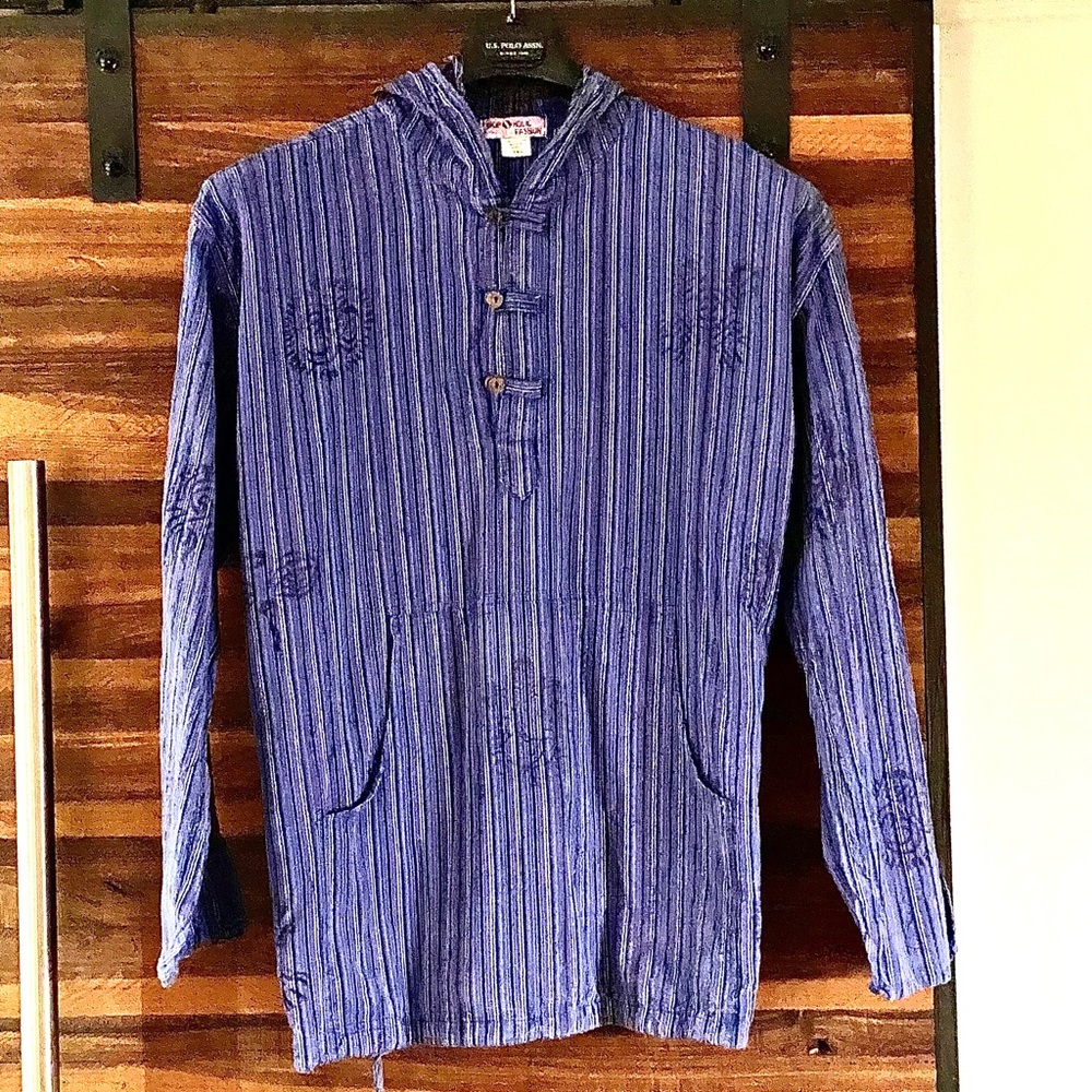 Men’s stripe patchwork BoHo hoodie shirt XXL